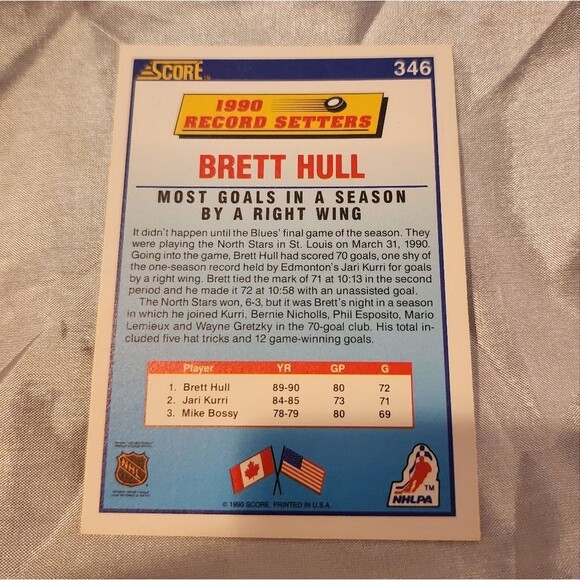 Score 1990 Record Setters Brett Hull Right Wing hockey card - Picture 2 of 2